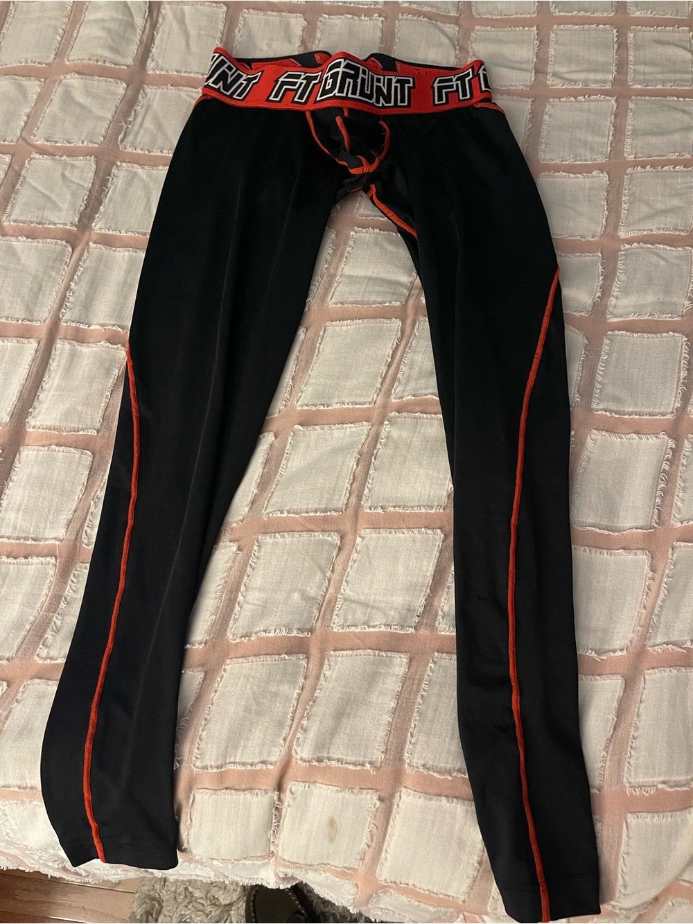FT GRUNT Black Compression Leggings with Red Trim size small